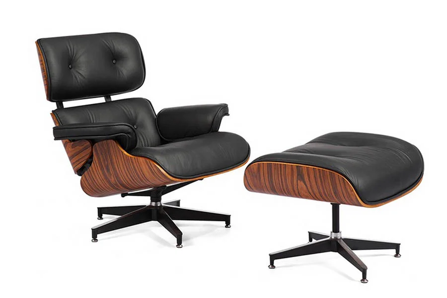 Modern leather lounge chair with storage ottoman